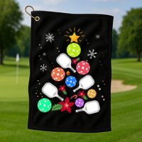 Pickleball Pickle Ball Christmas Tree Golf Towel