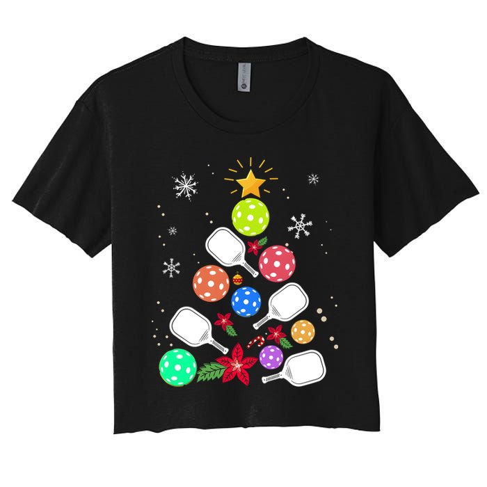 Pickleball Pickle Ball Christmas Tree Women's Crop Top Tee