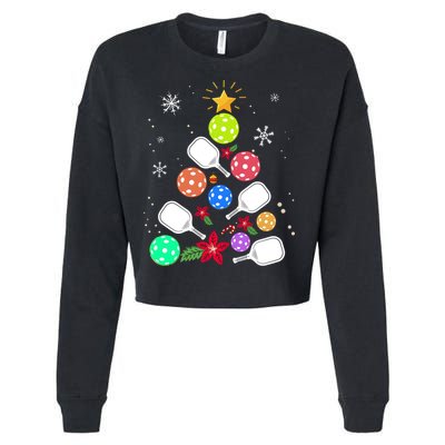 Pickleball Pickle Ball Christmas Tree Cropped Pullover Crew