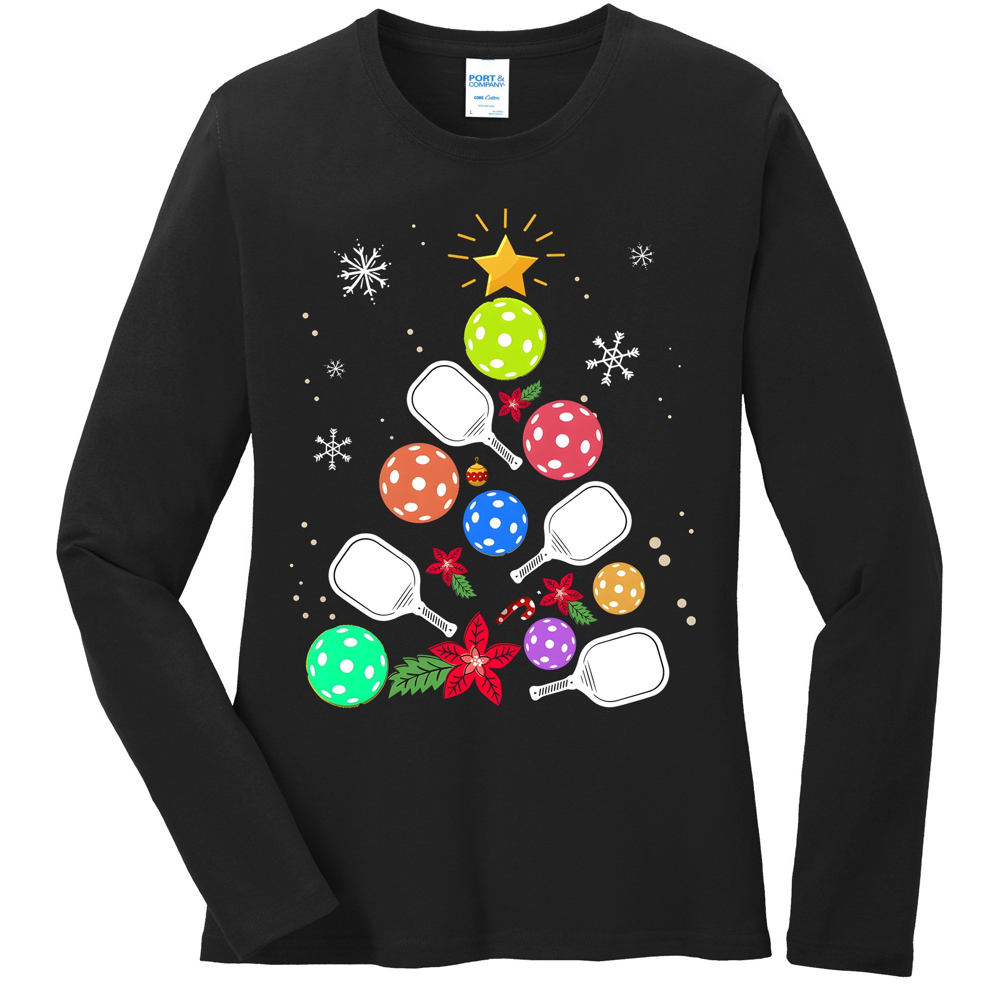 Pickleball Pickle Ball Christmas Tree Ladies Long Sleeve Shirt