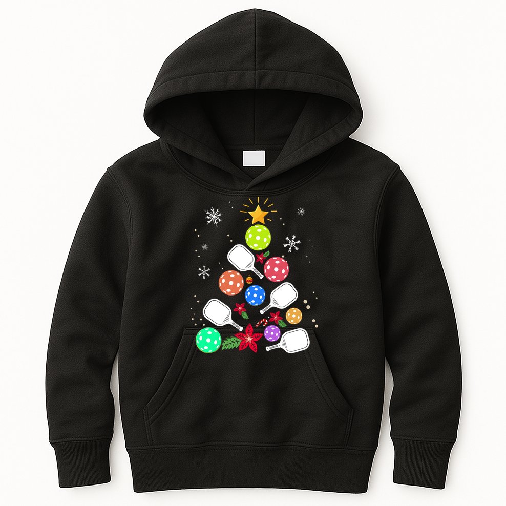 Pickleball Pickle Ball Christmas Tree Kids Hoodie