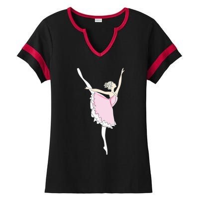 Pretty Pink Ballerina Cute Valentine Dancer Fun Pajama Ladies Halftime Notch Neck Tee