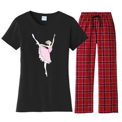 Pretty Pink Ballerina Cute Valentine Dancer Fun Pajama Women's Flannel Pajama Set