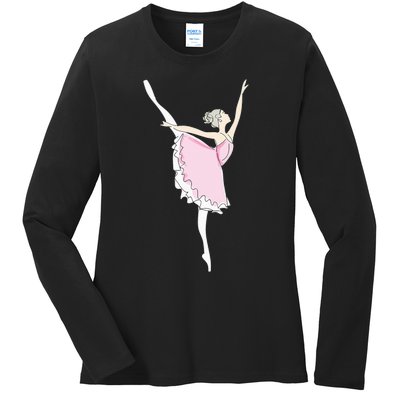 Pretty Pink Ballerina Cute Valentine Dancer Fun Pajama Ladies Long Sleeve Shirt