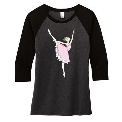 Pretty Pink Ballerina Cute Valentine Dancer Fun Pajama Women's Tri-Blend 3/4-Sleeve Raglan Shirt