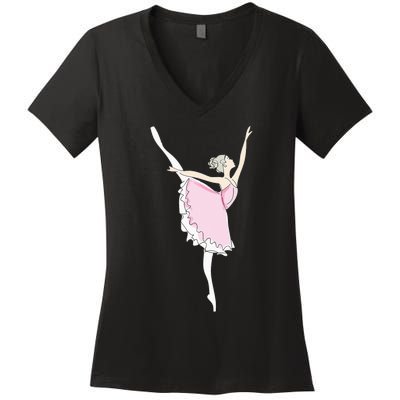 Pretty Pink Ballerina Cute Valentine Dancer Fun Pajama Women's V-Neck T-Shirt