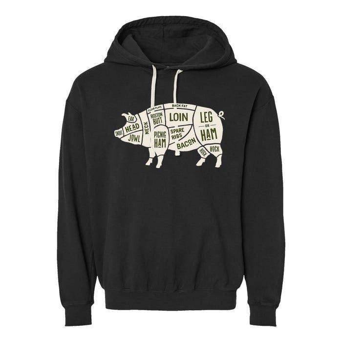 Pig & Pork Butcher Diagram Bacon Lover Garment-Dyed Fleece Hoodie