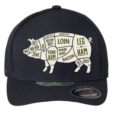 Pig & Pork Butcher Diagram Bacon Lover Flexfit Unipanel Trucker Cap