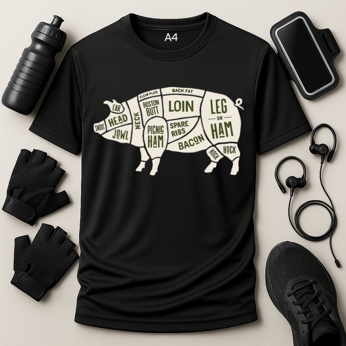 Pig & Pork Butcher Diagram Bacon Lover Performance Shirt