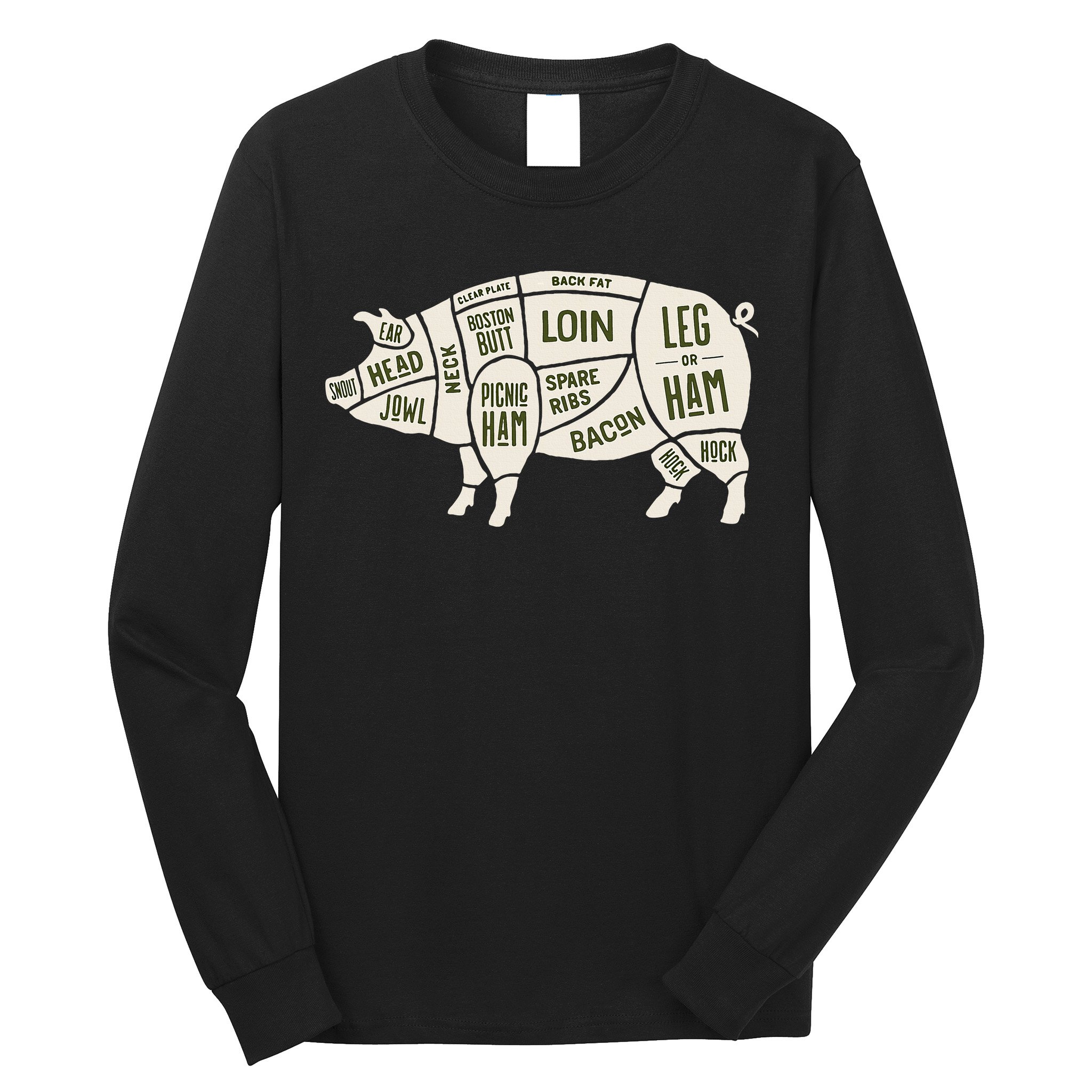 Pig & Pork Butcher Diagram Bacon Lover Long Sleeve Shirt