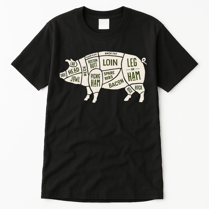 Pig & Pork Butcher Diagram Bacon Lover Tall T-Shirt