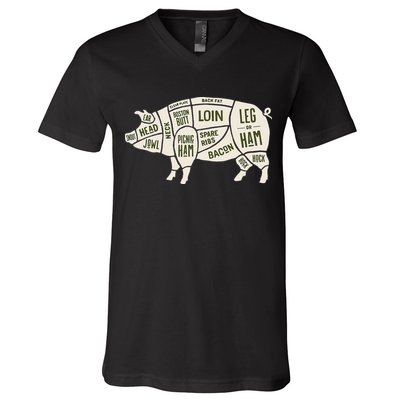 Pig & Pork Butcher Diagram Bacon Lover V-Neck T-Shirt