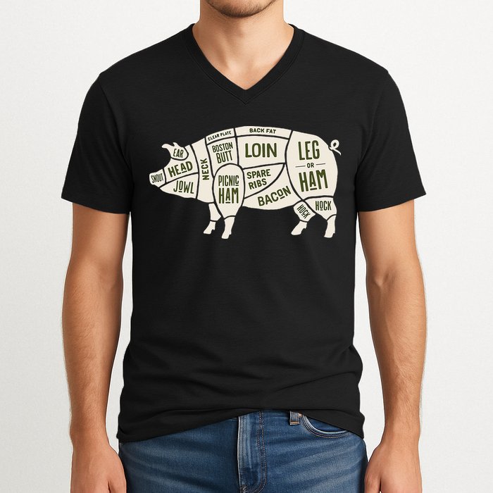 Pig & Pork Butcher Diagram Bacon Lover V-Neck T-Shirt