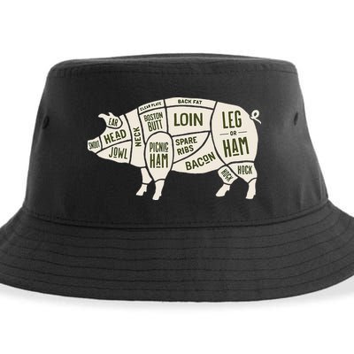 Pig & Pork Butcher Diagram Bacon Lover Sustainable Bucket Hat