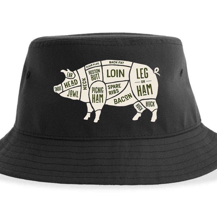 Pig & Pork Butcher Diagram Bacon Lover Sustainable Bucket Hat