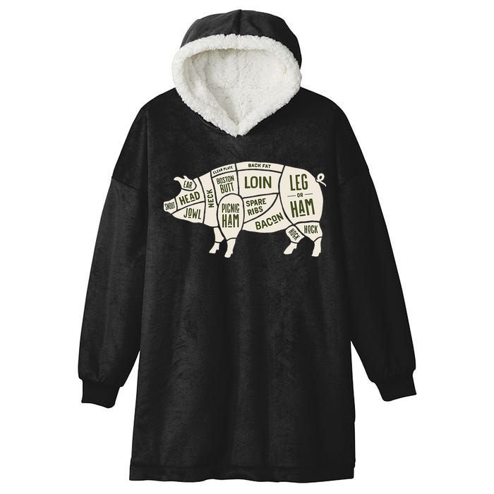 Pig & Pork Butcher Diagram Bacon Lover Hooded Wearable Blanket