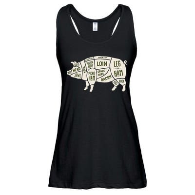 Pig & Pork Butcher Diagram Bacon Lover Ladies Essential Flowy Tank