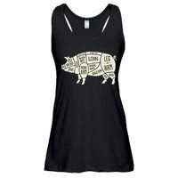 Pig & Pork Butcher Diagram Bacon Lover Ladies Essential Flowy Tank