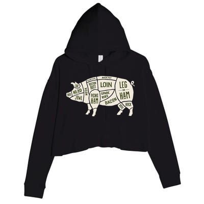 Pig & Pork Butcher Diagram Bacon Lover Crop Fleece Hoodie