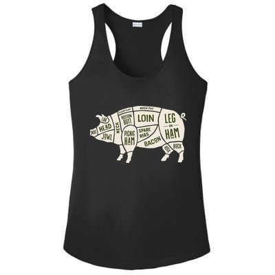 Pig & Pork Butcher Diagram Bacon Lover Ladies PosiCharge Competitor Racerback Tank