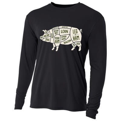 Pig & Pork Butcher Diagram Bacon Lover Cooling Performance Long Sleeve Crew