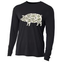 Pig & Pork Butcher Diagram Bacon Lover Cooling Performance Long Sleeve Crew