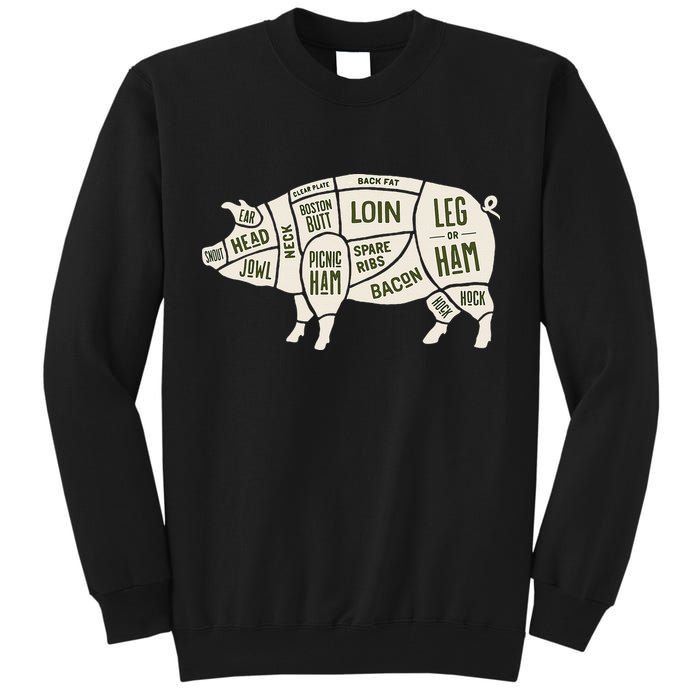 Pig & Pork Butcher Diagram Bacon Lover Tall Sweatshirt