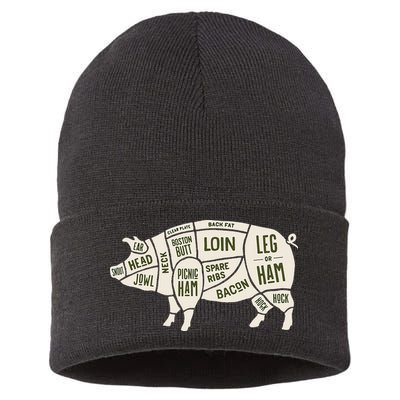 Pig & Pork Butcher Diagram Bacon Lover Sustainable Knit Beanie
