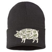 Pig & Pork Butcher Diagram Bacon Lover Sustainable Knit Beanie