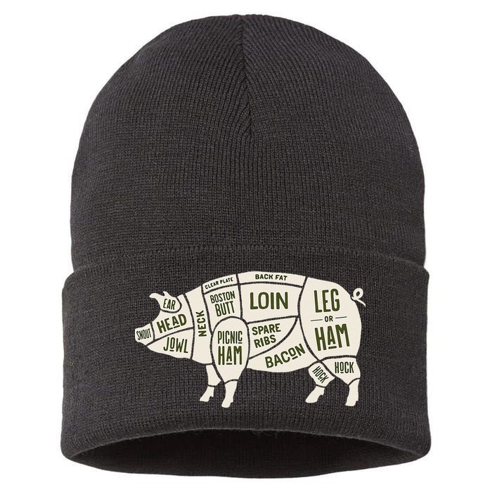 Pig & Pork Butcher Diagram Bacon Lover Sustainable Knit Beanie