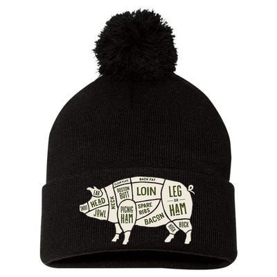 Pig & Pork Butcher Diagram Bacon Lover Pom Pom 12in Knit Beanie