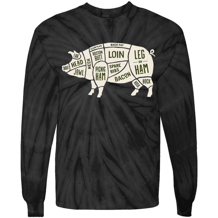 Pig & Pork Butcher Diagram Bacon Lover Tie-Dye Long Sleeve Shirt