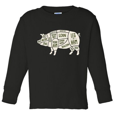 Pig & Pork Butcher Diagram Bacon Lover Toddler Long Sleeve Shirt