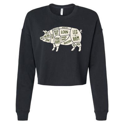 Pig & Pork Butcher Diagram Bacon Lover Cropped Pullover Crew