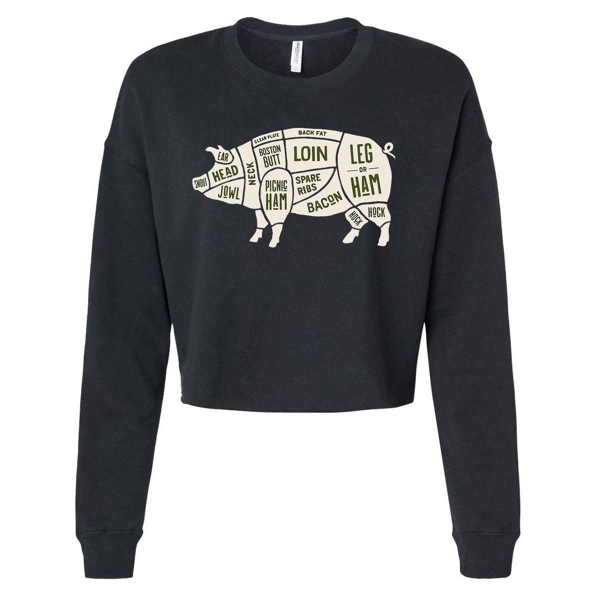 Pig & Pork Butcher Diagram Bacon Lover Cropped Pullover Crew