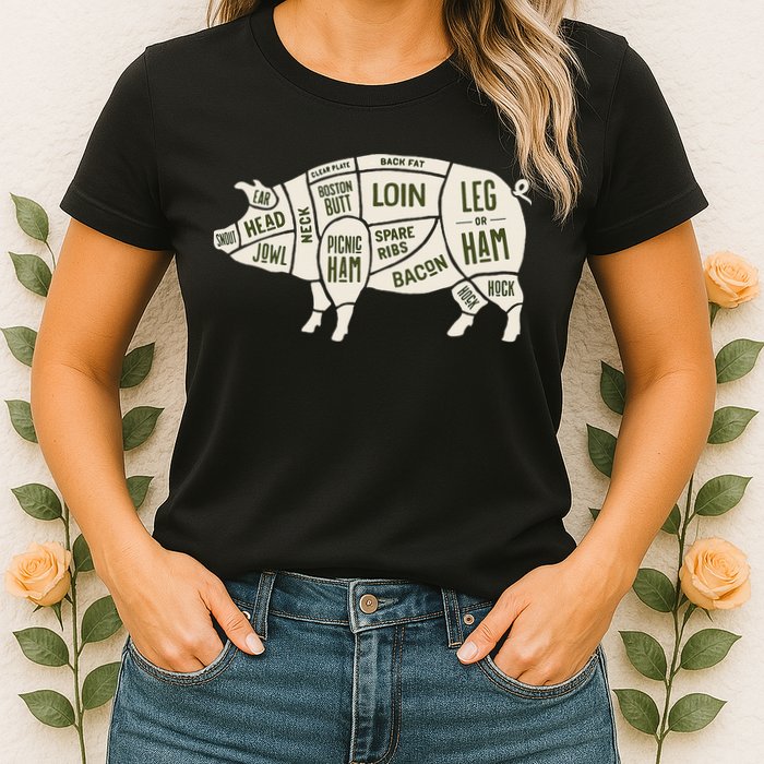 Pig & Pork Butcher Diagram Bacon Lover Womens T-Shirt