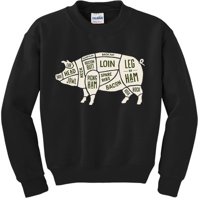 Pig & Pork Butcher Diagram Bacon Lover Kids Sweatshirt