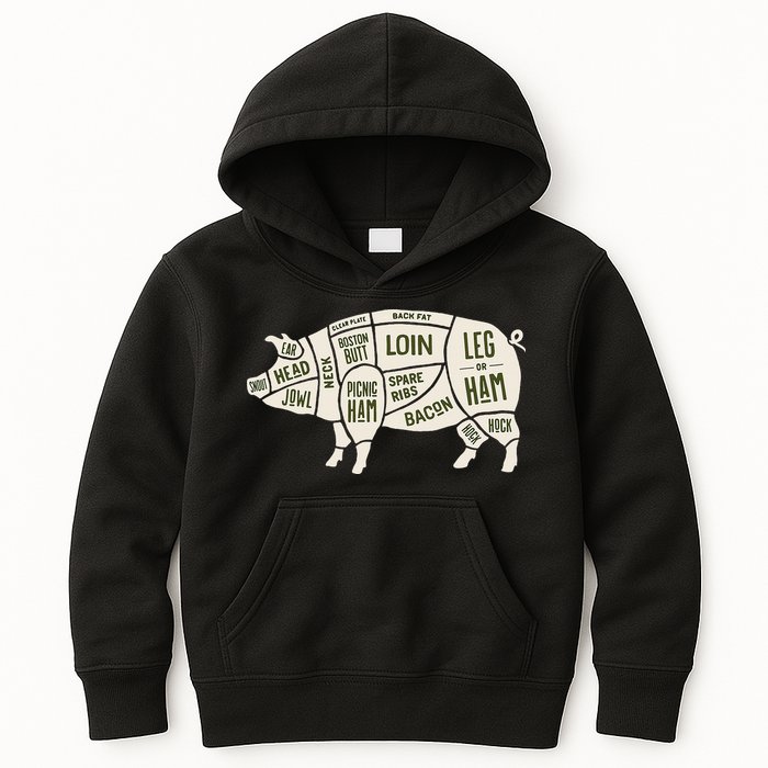 Pig & Pork Butcher Diagram Bacon Lover Kids Hoodie