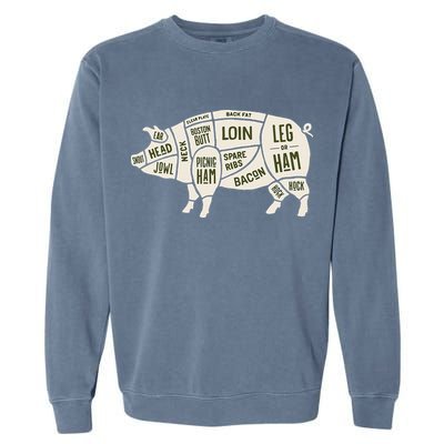 Pig & Pork Butcher Diagram Bacon Lover Garment-Dyed Sweatshirt