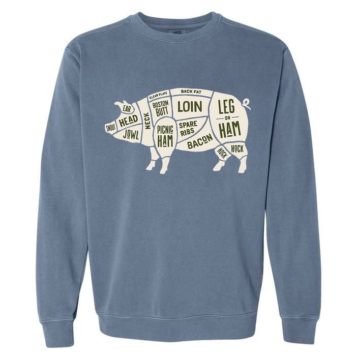 Pig & Pork Butcher Diagram Bacon Lover Garment-Dyed Sweatshirt