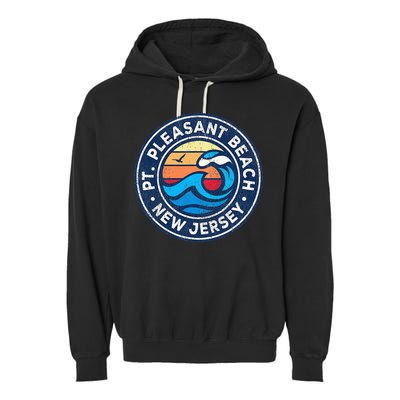 Point Pleasant Beach New Jersey Nj Vintage Nautical Waves De Garment-Dyed Fleece Hoodie