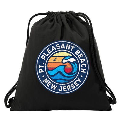 Point Pleasant Beach New Jersey Nj Vintage Nautical Waves De Drawstring Bag
