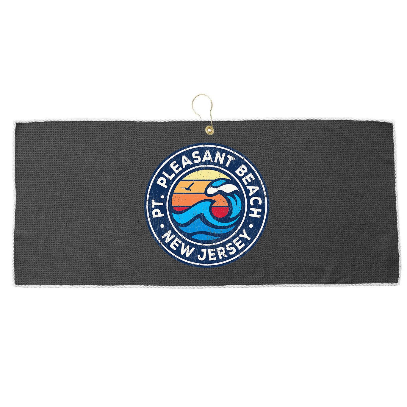 Point Pleasant Beach New Jersey Nj Vintage Nautical Waves De Large Microfiber Waffle Golf Towel