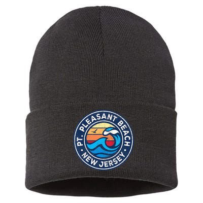 Point Pleasant Beach New Jersey Nj Vintage Nautical Waves De Sustainable Knit Beanie