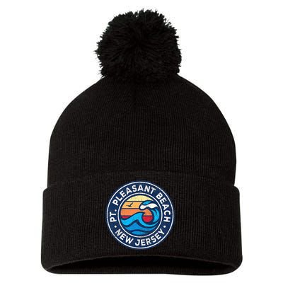 Point Pleasant Beach New Jersey Nj Vintage Nautical Waves De Pom Pom 12in Knit Beanie
