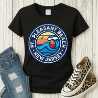 Point Pleasant Beach New Jersey Nj Vintage Nautical Waves De Womens T-Shirt