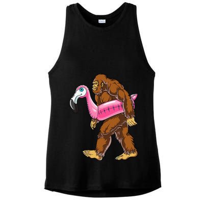 Pool Party Bigfoot Flamingo Wo Sasquatch Pink Float Ladies PosiCharge Tri-Blend Wicking Tank