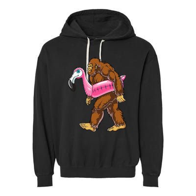 Pool Party Bigfoot Flamingo Wo Sasquatch Pink Float Garment-Dyed Fleece Hoodie