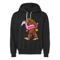 Pool Party Bigfoot Flamingo Wo Sasquatch Pink Float Garment-Dyed Fleece Hoodie