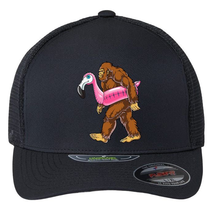 Pool Party Bigfoot Flamingo Wo Sasquatch Pink Float Flexfit Unipanel Trucker Cap